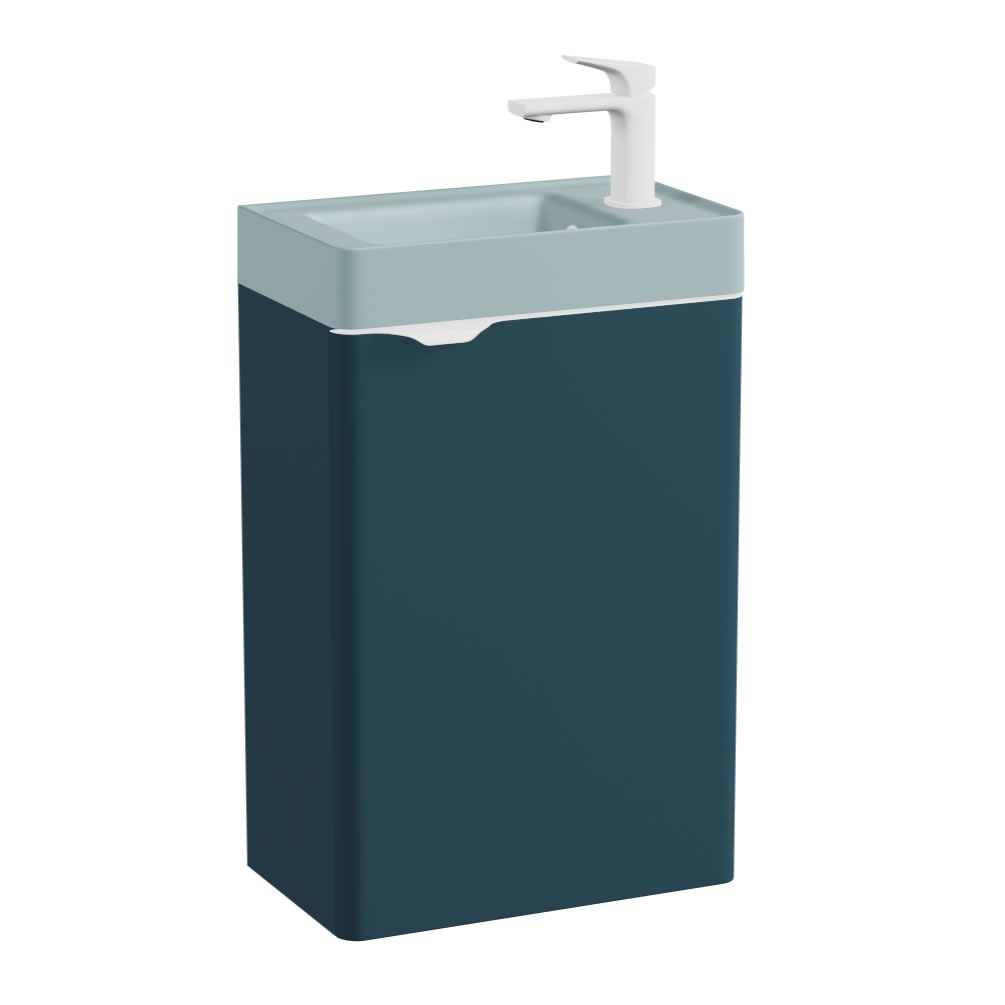 Cameo Atlantic Blue 400mm Wall Mounted Vanity Unit & Cove Blue Basin - Right Hand