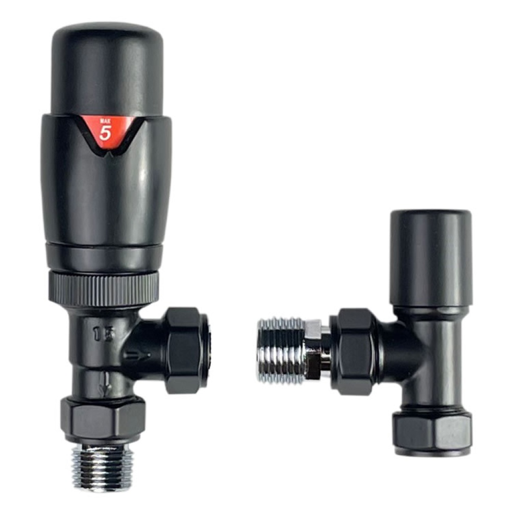Cutout image of Radox Black Thermostatic Angled Valves