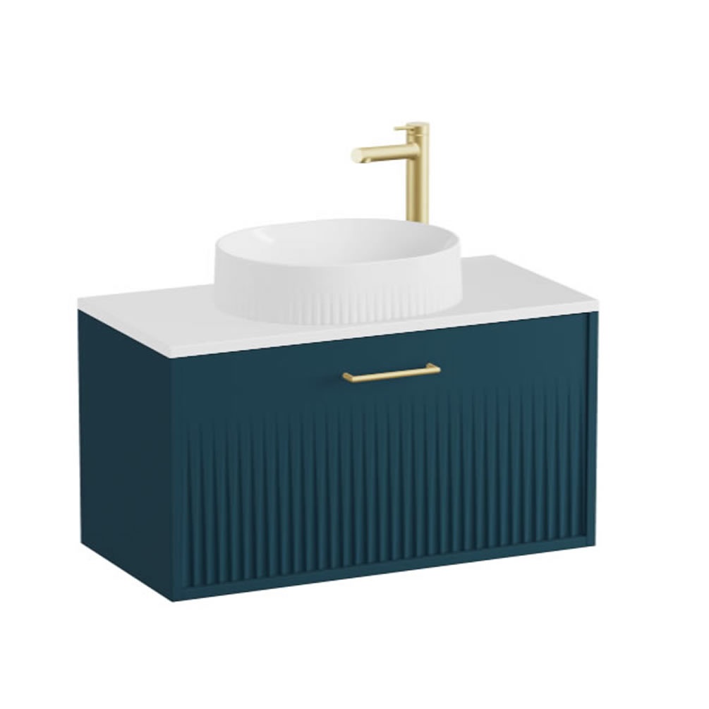 Vado Safari Fluted 800mm Atlantic Blue Wall Hung Vanity Unit & White Gloss Worktop