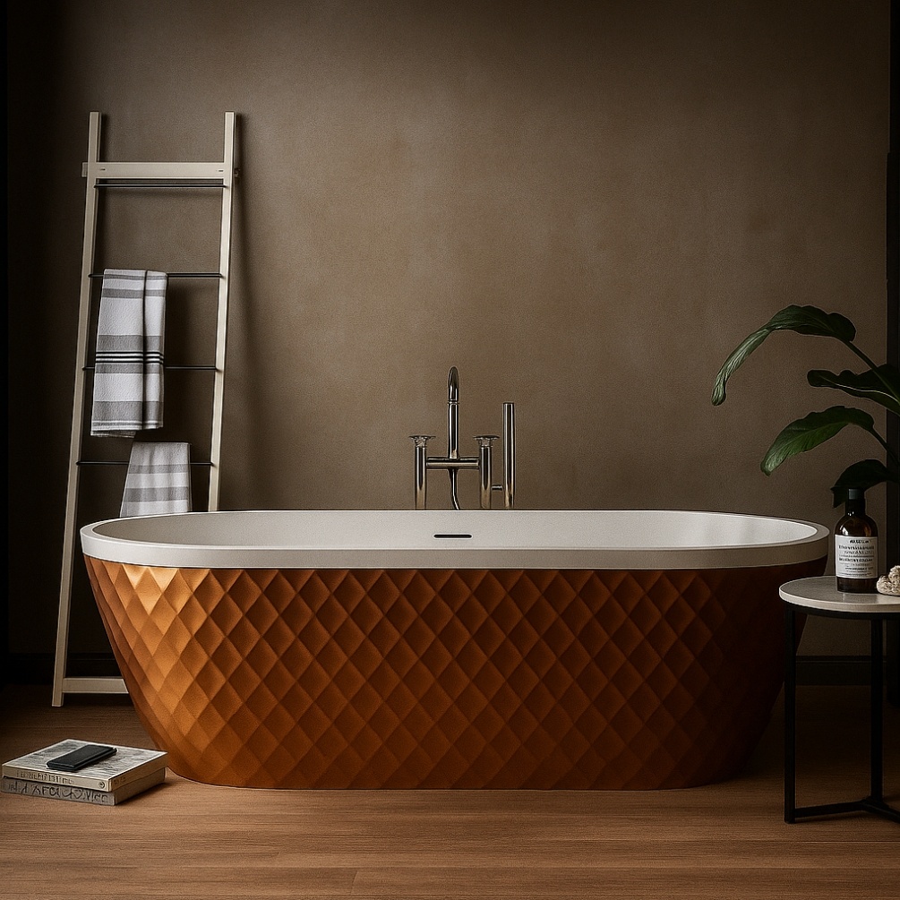 Lifestyle image of the Sanctuary Diamant 1700mm Double Ended Textured Freestanding Bath
