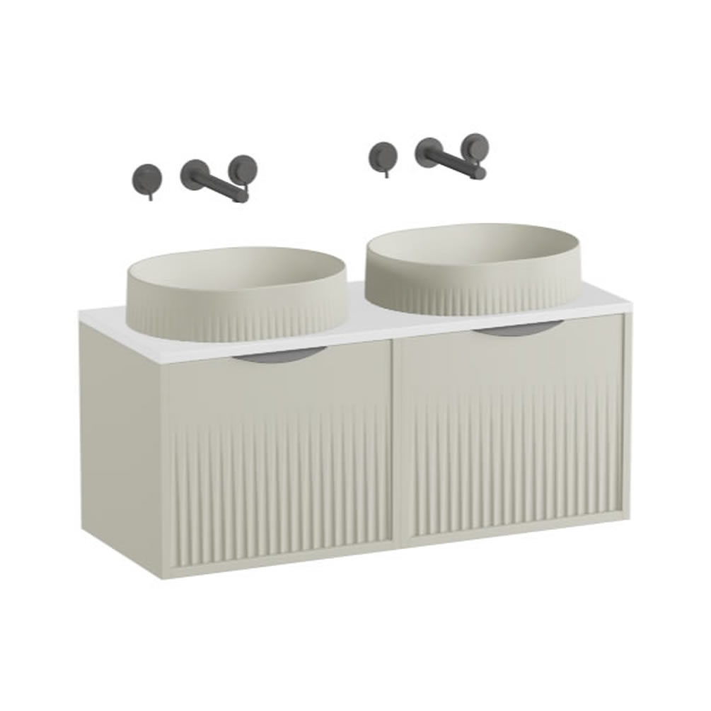 Vado Safari Fluted 1000mm Cashmere Wall Hung Vanity Unit & Gloss White Worktop