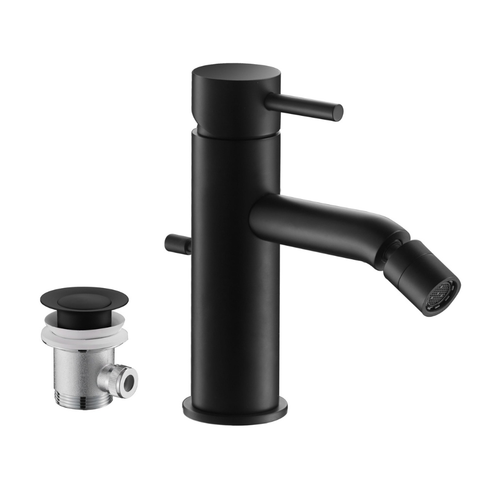 Image of JTP Vos Matt Black Single Lever Bidet Mixer With Pop up Waste