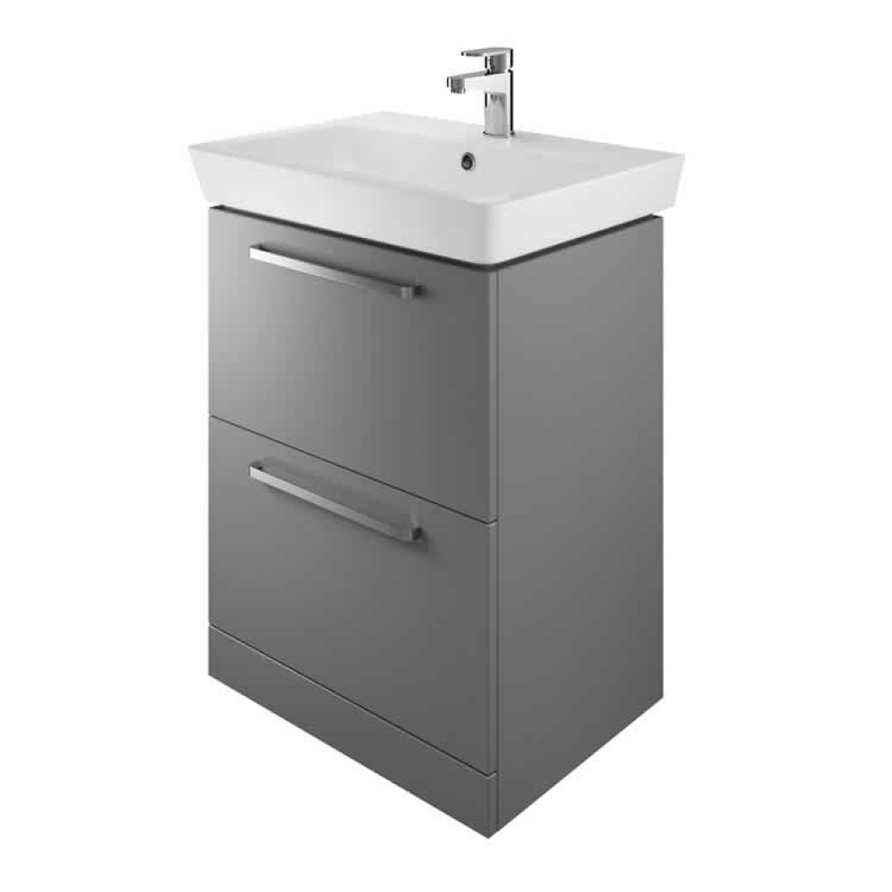 Photo of The White Space 600mm Floorstanding Vanity Unit & Basin in Gloss Ash Grey Finish
