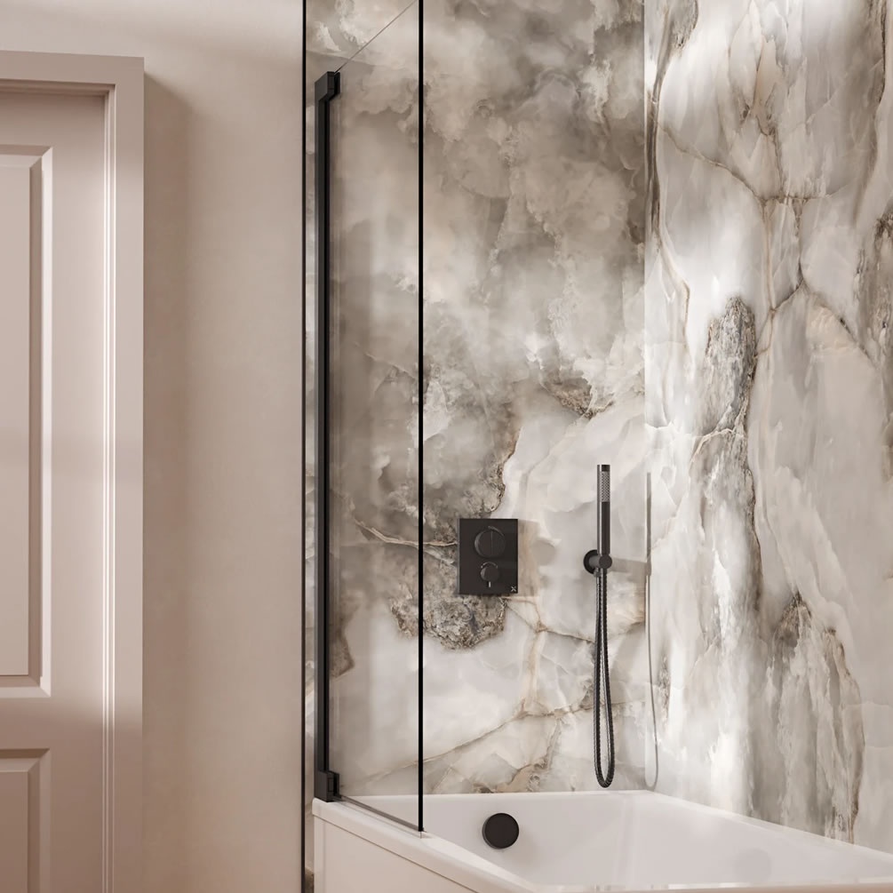 Lifestyle image of Crosswater Crossbox Push Slate Dual Outlet Bath Filler Set