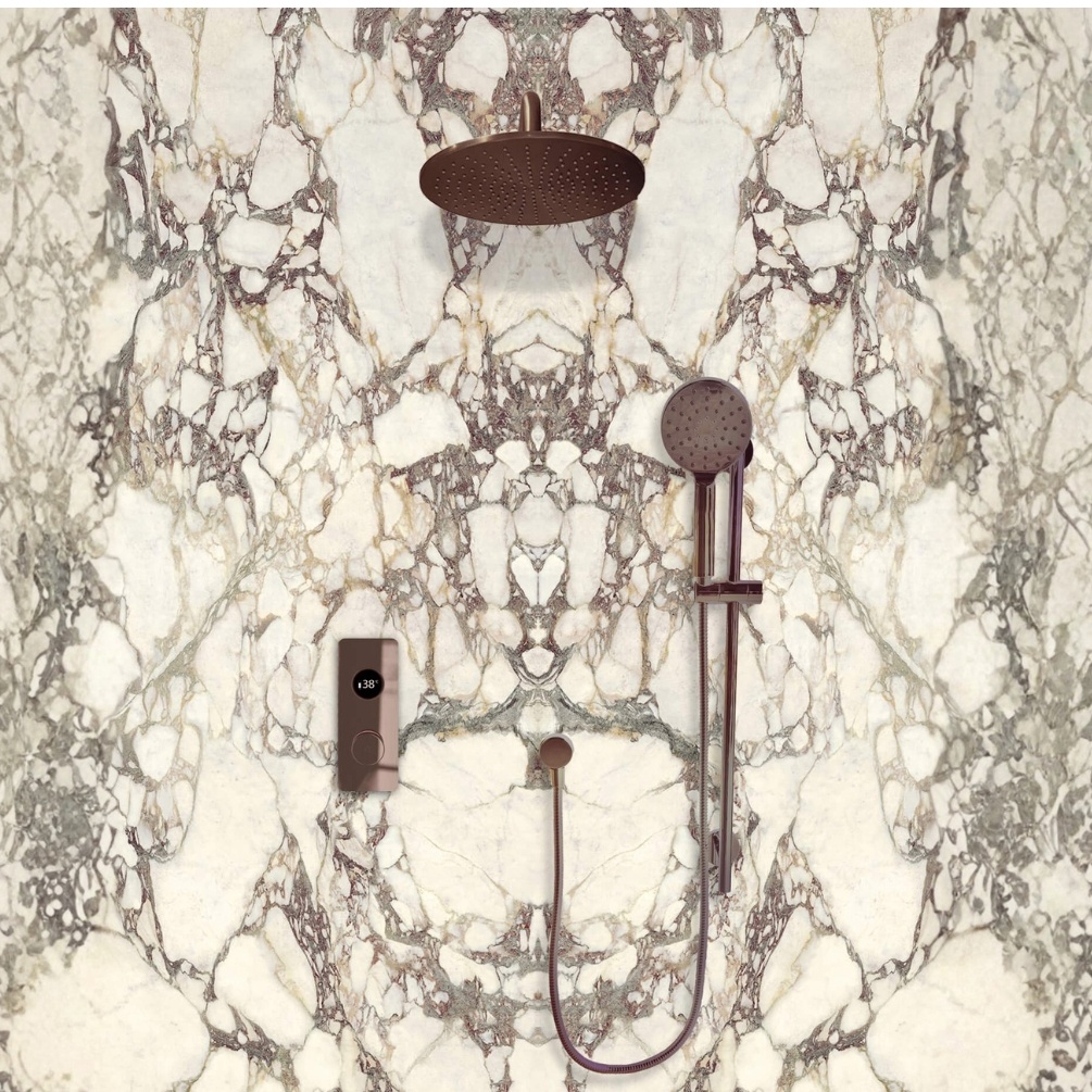 TED TOGO Brushed Bronze Dual Outlet Digital Slide Rail Shower Set Lifestyle 1