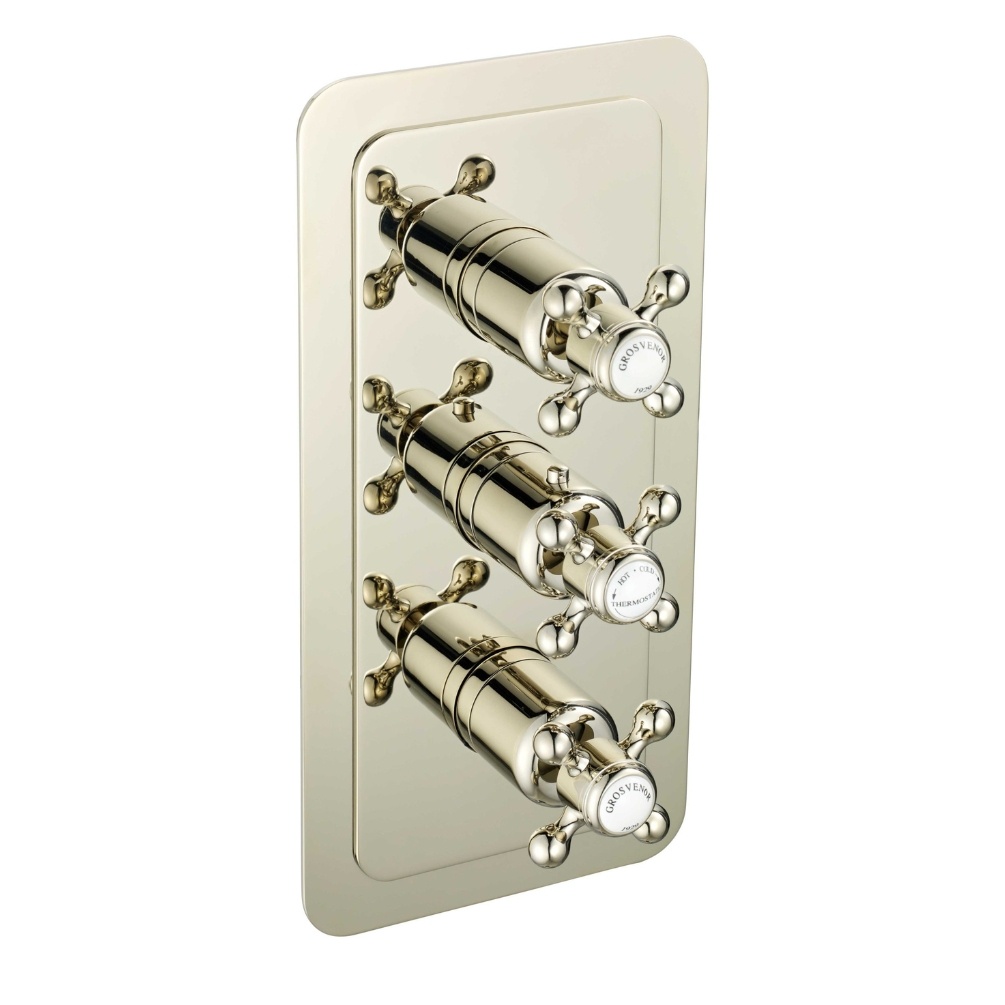JTP Grosvenor Cross Nickel 3 Handle 2 Outlet Thermostatic Shower Valve Cut Out
