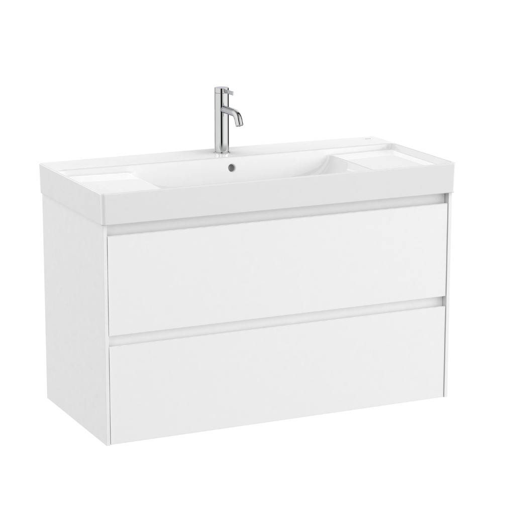 Cut Out Image of Roca Ona 1000mm x 460mm Matt White Wall Hung 2 Drawer Vanity Unit & Basin