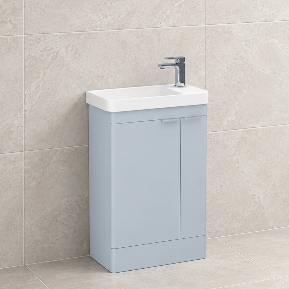 IMEX Luna Denim Blue 550mm 2-Door Floor Standing Cloakroom Vanity Unit Lifestyle