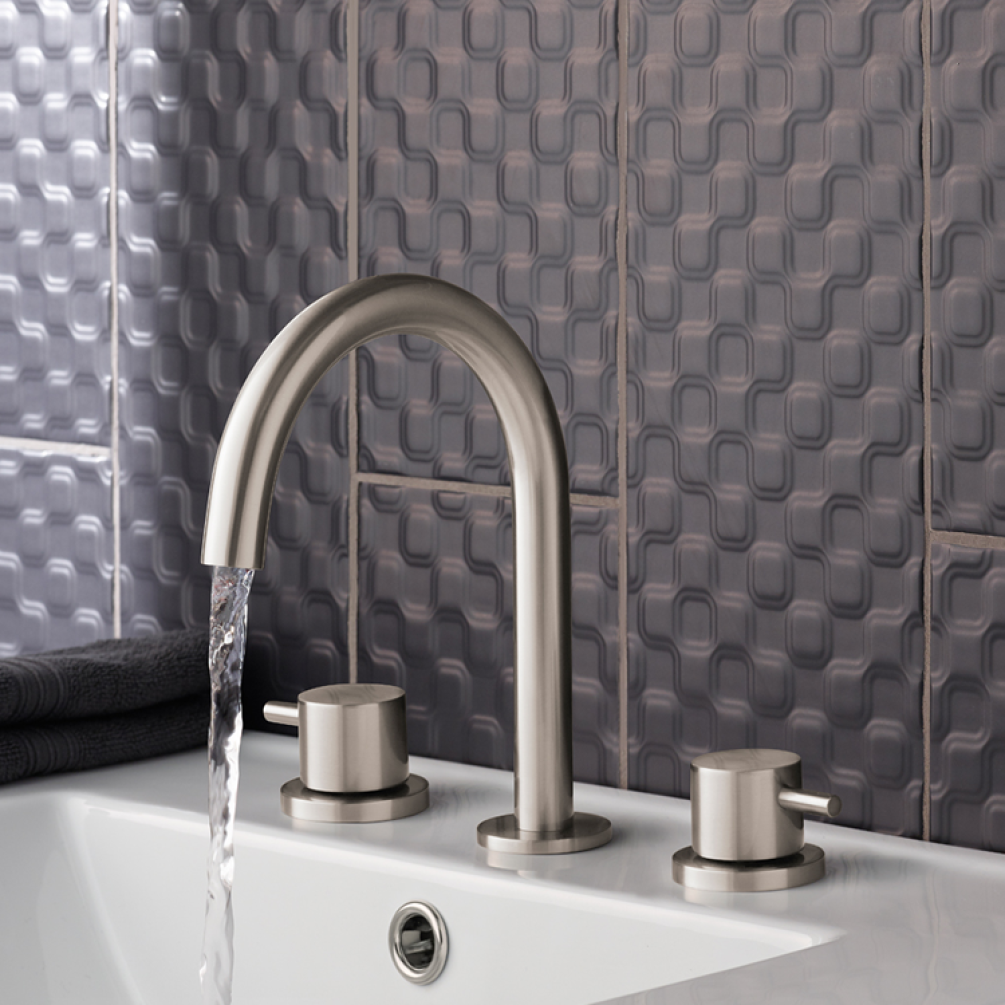 Lifestyle Photo of JTP Inox Brushed Stainless Steel 3TH Deck Mounted Basin Mixer