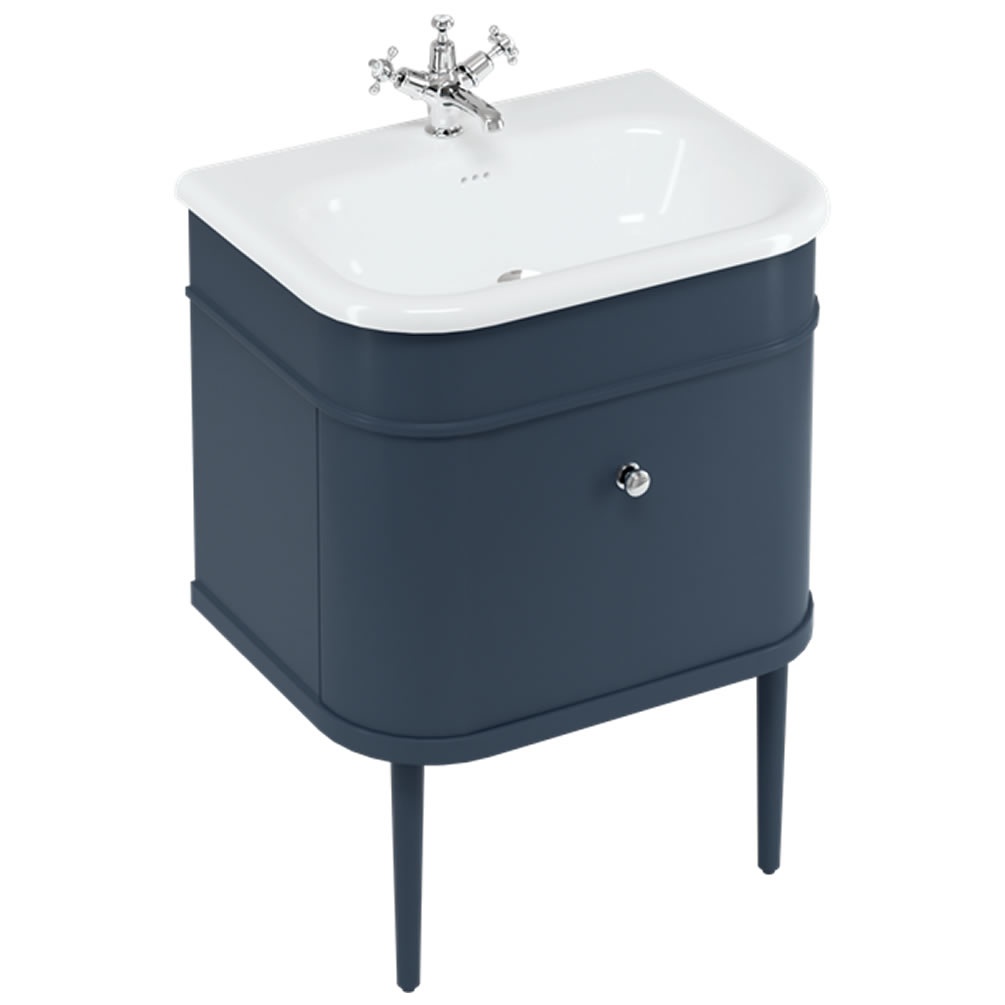 Burlington Chalfont 650mm Blue Vanity Unit & Legs With Ceramic Basin