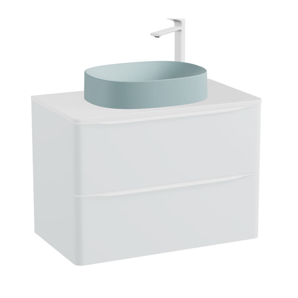 Vado Cameo 600mm Arctic White Wall Hung 2 Drawer Vanity Unit, Gloss Worktop & Cove Blue Oval Basin