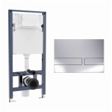 Cutout image of Crosswater 1120mm Wall-Hung Cistern Frame & Venue Chrome Dual Flush Plate