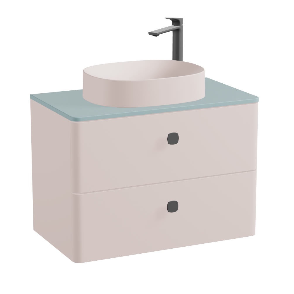 Vado Cameo 800mm Pink Clay Wall Hung 2 Drawer Vanity Unit, Cove Blue Worktop & Pink Basin