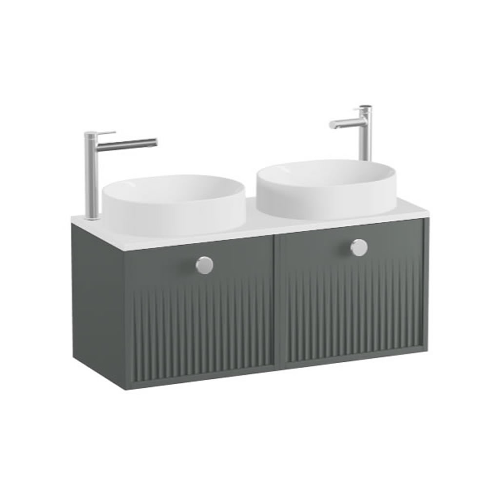 Vado Safari Fluted 1000mm Charcoal Grey Wall Hung Vanity Unit & Gloss White Worktop