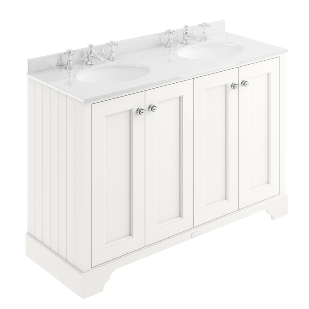 Bayswater Pointing White 1200mm 4 Door Vanity Unit & White 3TH Worktop