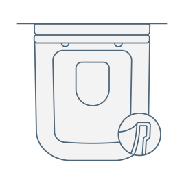 iconography image of a wall hung toilet / wall mounted toilet with a cross section of a rimless pan to show this feature