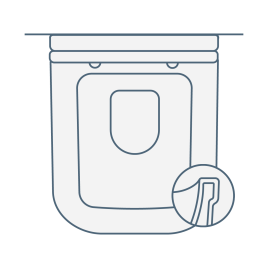 iconography image of a wall hung toilet / wall mounted toilet with a cross section of a rimless pan to show this feature