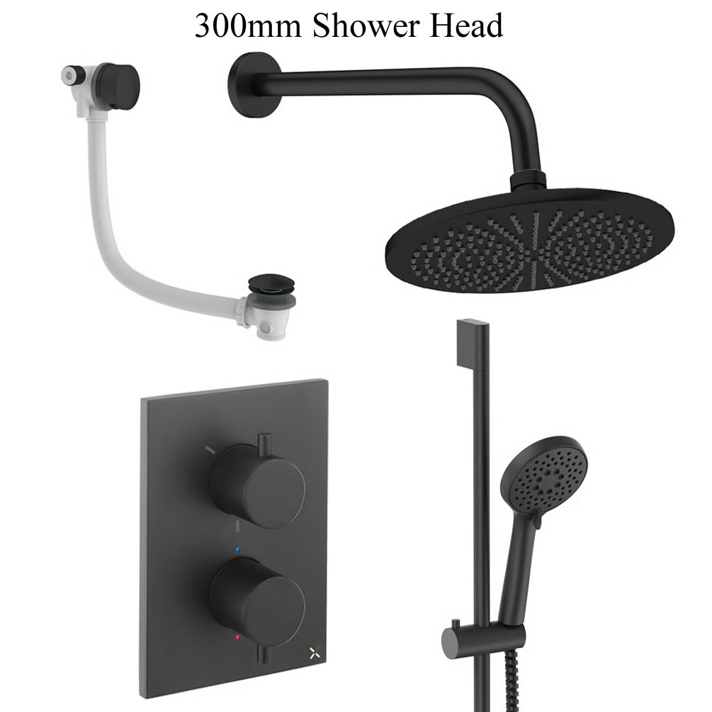 Cutout image of Crosswater Crossbox Matt Black Triple Outlet Slide Rail Shower Bath Set