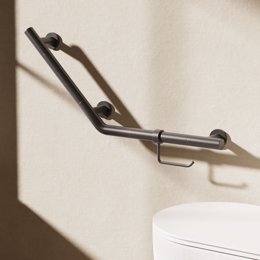 Lifestyle image of Crosswater Slate Angled Grab Bar & Toilet Roll Holder