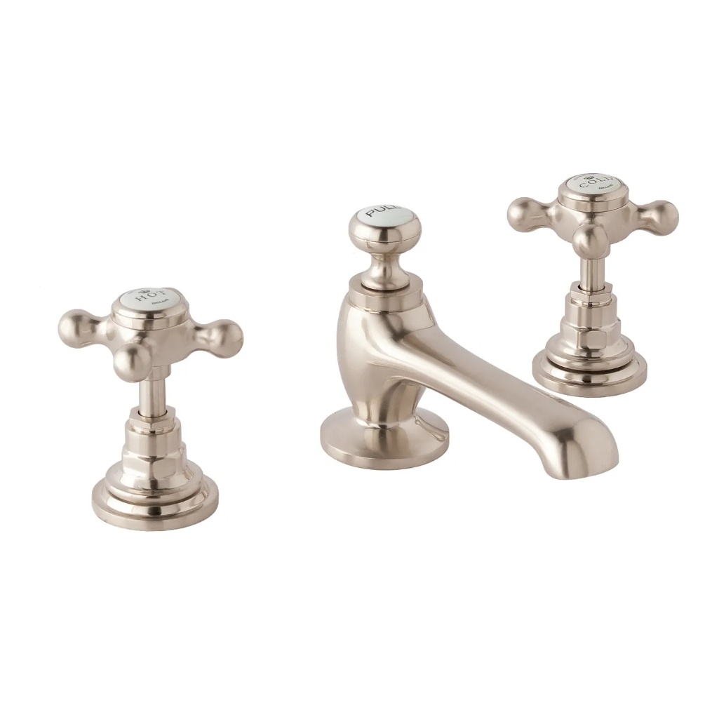 BC Sanitan Crosshead Brushed Nickel 3 Tap Hole Basin Mixer & Waste Cut Out