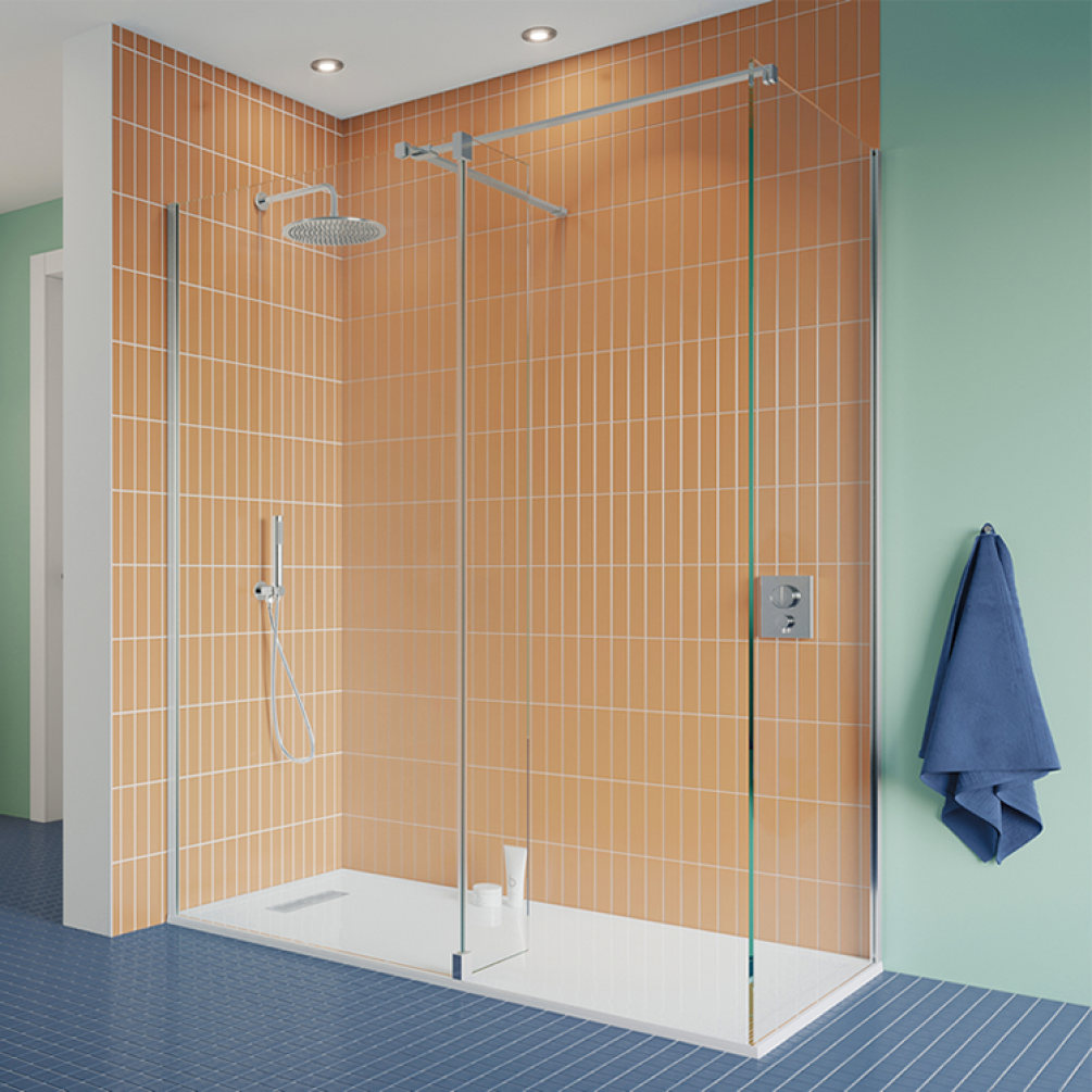 Lifestyle Photo of Crosswater Gallery 10 Polished Stainless Steel Corner Wetroom Screen with T Bar Bracing Arm