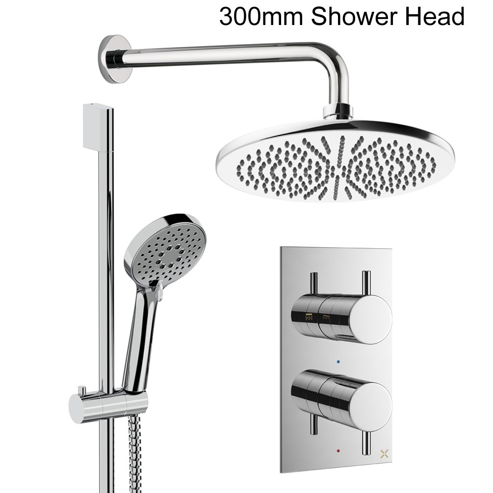 Cutout image of Crosswater Design Chrome Dual Outlet Slide Rail Shower Set 300mm head