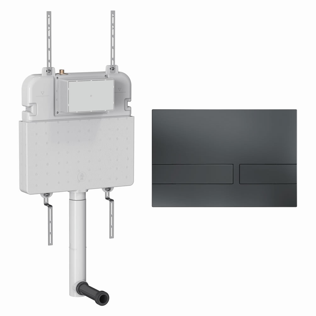 Cutout image of Crosswater 530mm Concealed Back-to-Wall Cistern & Venue Slate Dual Flush Plate