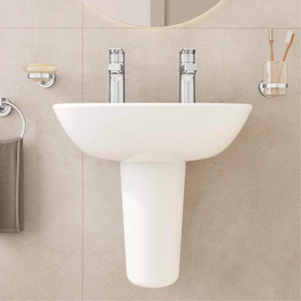 VitrA S20 500mm Cloakroom Washbasin with Pedestal Lifestyle