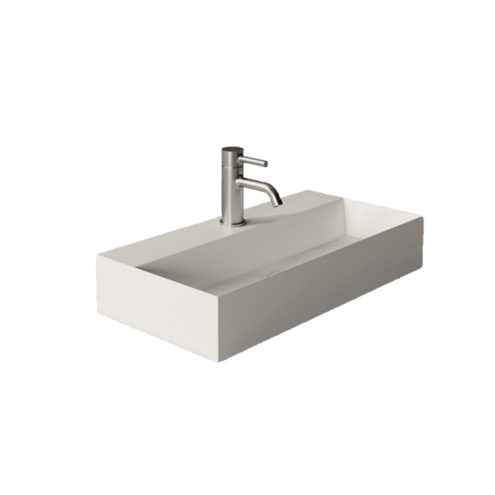 Product cut out image from side angle with chrome mono tap of MAR34140101 Marlow 600mm x 300mm 1 Tap Hole Wall Hung Basin