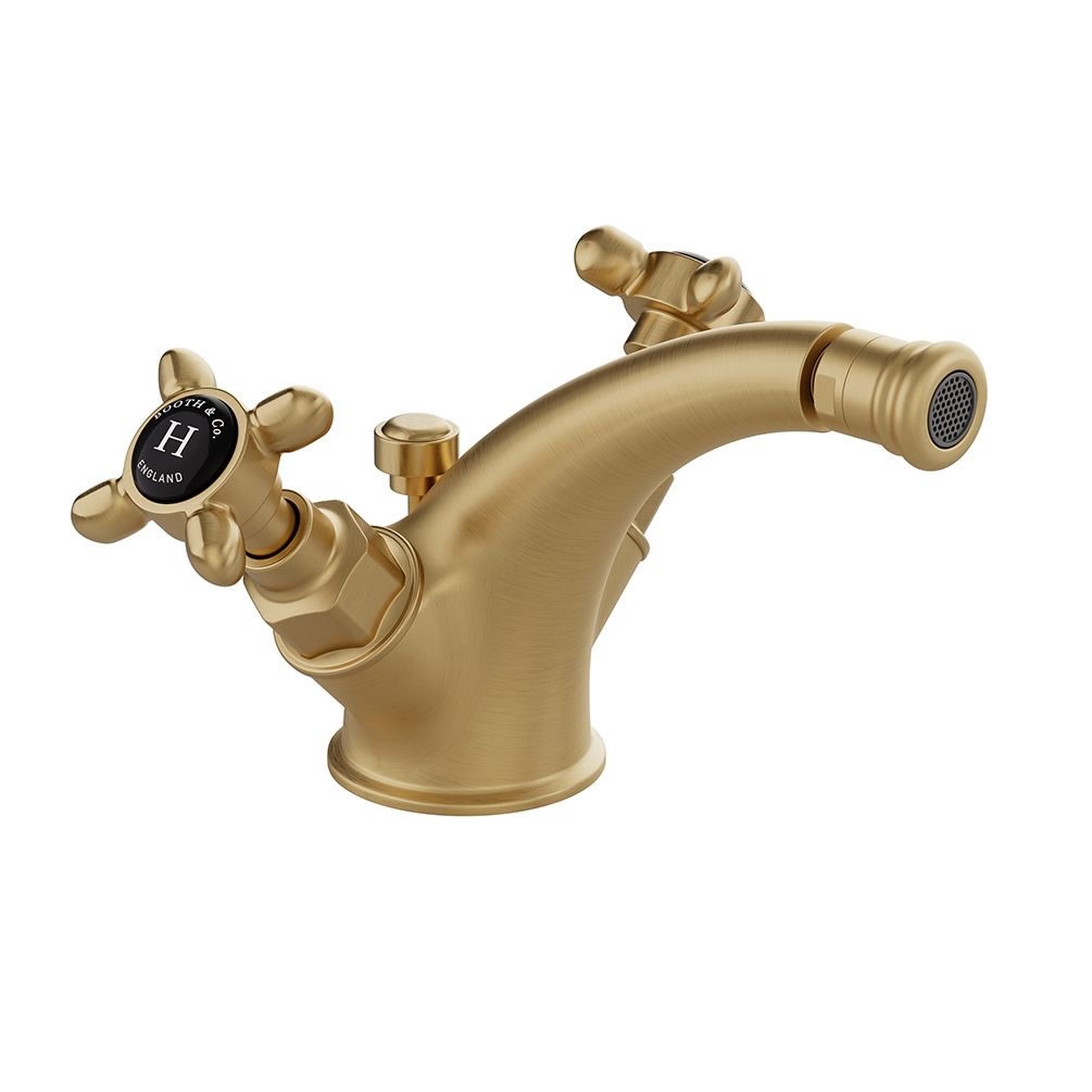 Booth & Co. Axbridge Black Cross Brushed Brass Mono Bidet Mixer