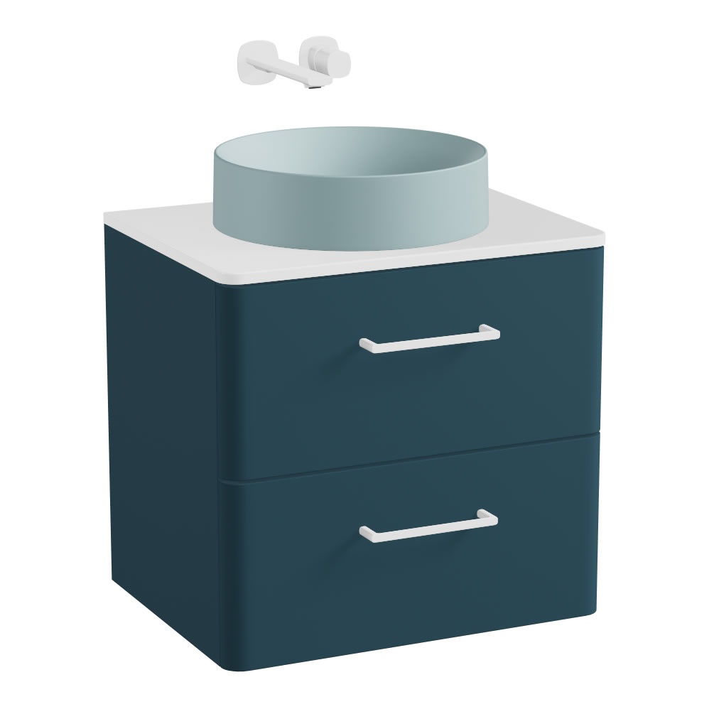 Vado Cameo 600mm Atlantic Blue Wall Mounted Vanity Unit, Gloss Worktop & Cove Blue Basin