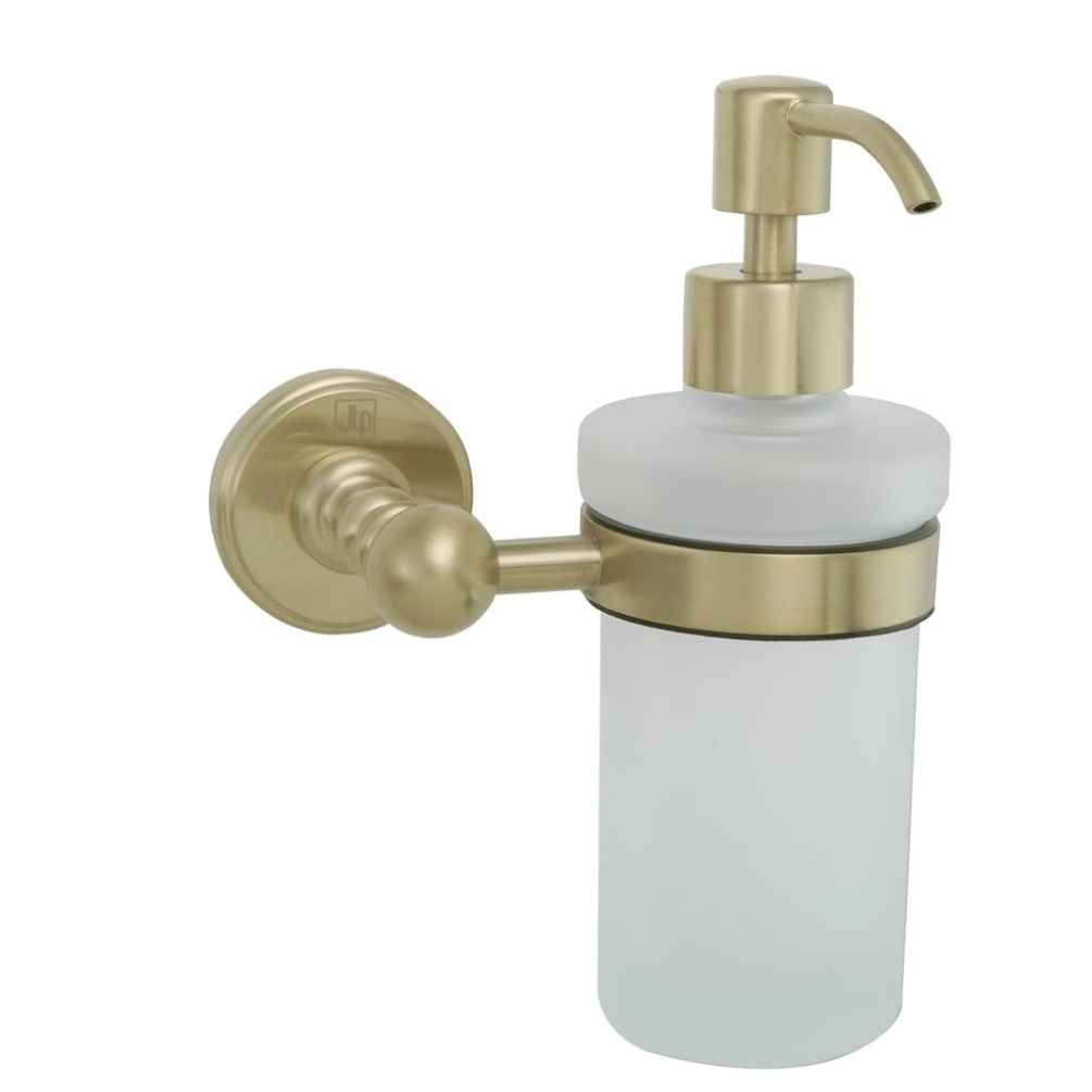 JTP Grosvenor Cross Brushed Brass Frosted Glass Soap Dispenser Cut Out