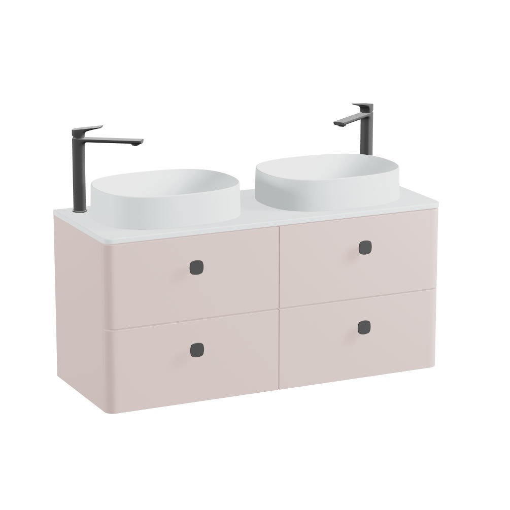 Vado Cameo 1200mm Pink Clay Wall Hung 4 Drawer Vanity Unit, Arctic Worktop & Oval Basins