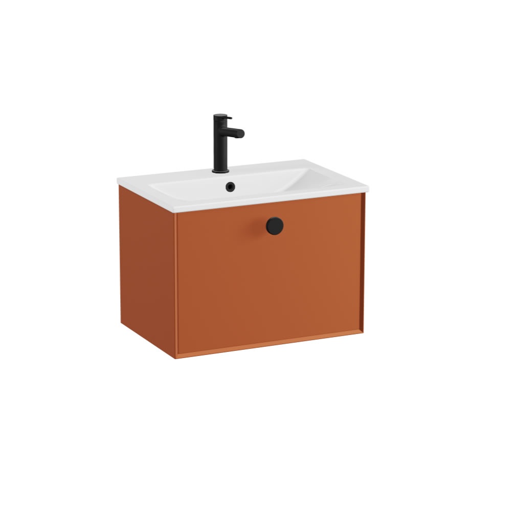 Vado Safari Smooth 600mm Terracotta Wall Hung Vanity Unit & Ceramic Basin