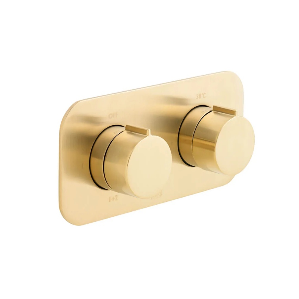 Cutout image of Vado Individual Altitude Brushed Gold Dual Outlet Thermostatic Shower Valve Horizontal