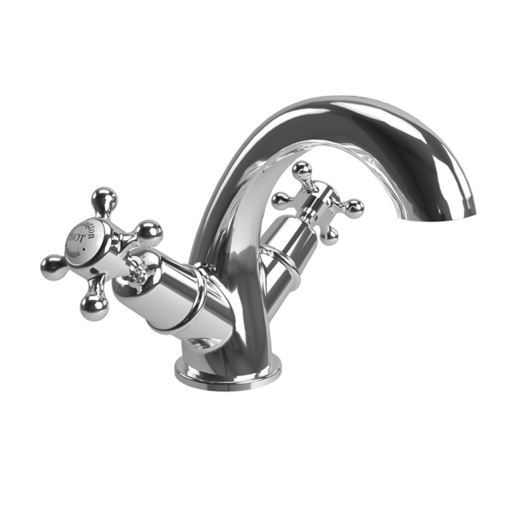 Product Cut out image of the Burlington Claremont Chrome Mono Basin Mixer with White Indices