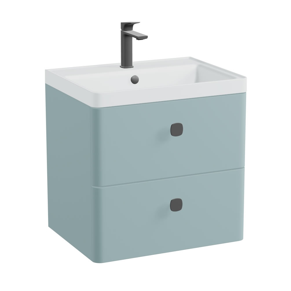 Vado Cameo Cove Blue 600mm Wall Hung Vanity Unit & Arctic White Basin