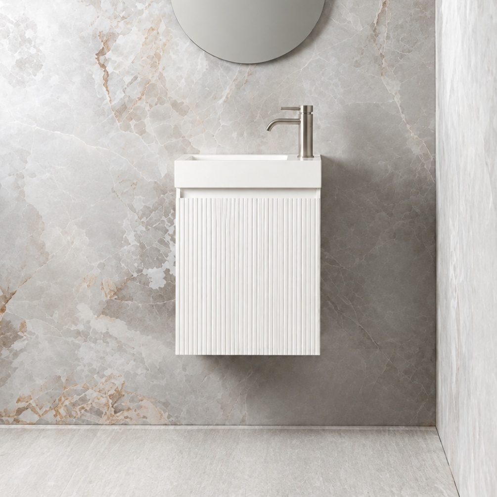 Montara 450mm Matt White Wall Hung Vanity Unit & Basin Lifestyle Image