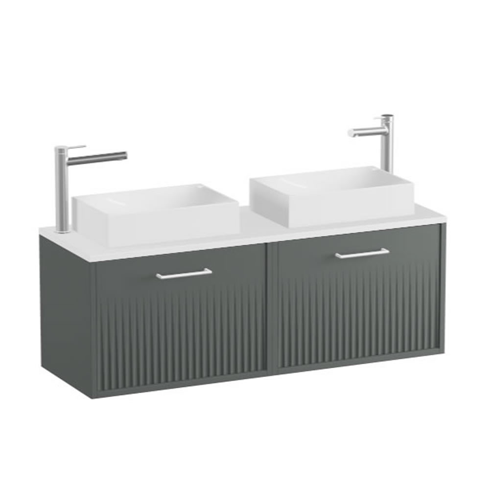 Vado Safari Fluted 1200mm Charcoal Grey Wall Hung Vanity Unit & Gloss White Worktop