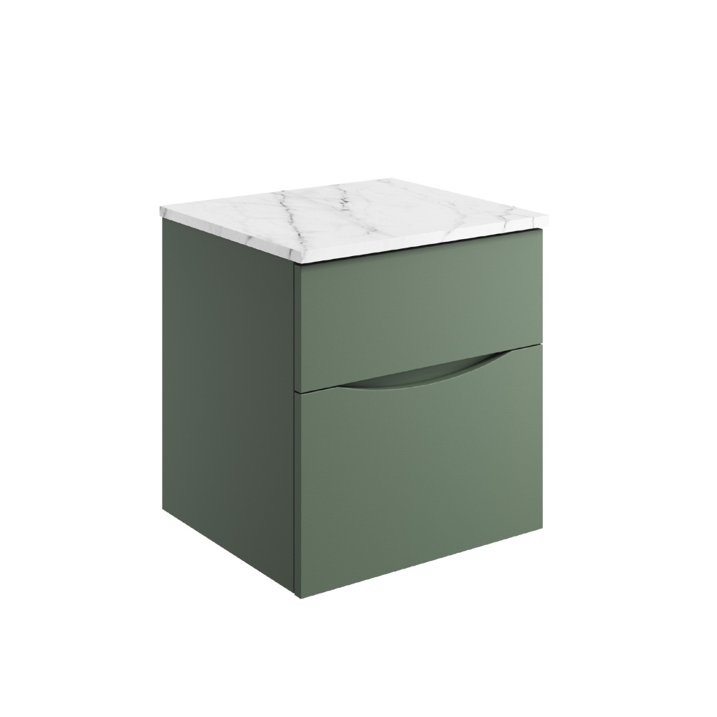 Product Cut out image of the Crosswater Glide II Sage Green 500mm Double Drawer Unit with Carrara Marble Worktop