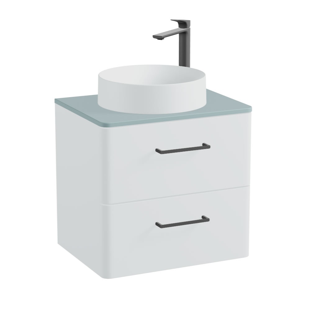 Vado Cameo 600mm Arctic White Wall Mounted Vanity & Basin With Cove Blue Worktop