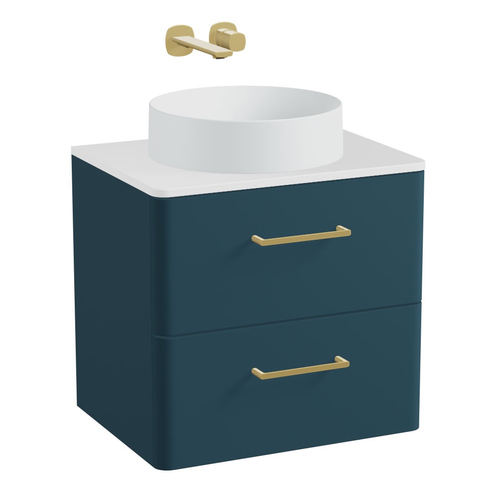 Vado Cameo 600mm Atlantic Blue Wall Mounted Vanity Unit, Gloss Worktop & Arctic White Basin