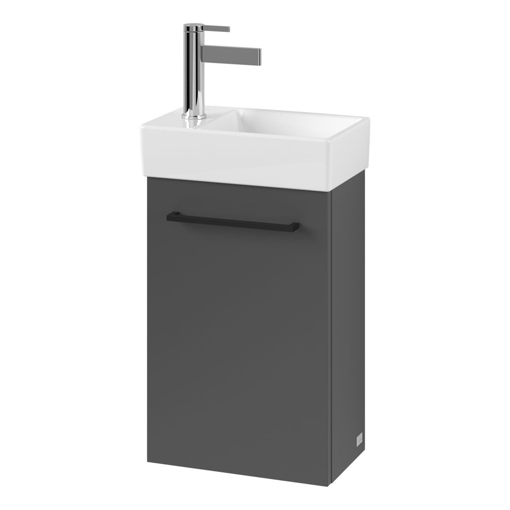 Cutout image of Villeroy & Boch Avento Graphite Left-Handed 360mm Wall-Hung Basin Vanity Unit black handle