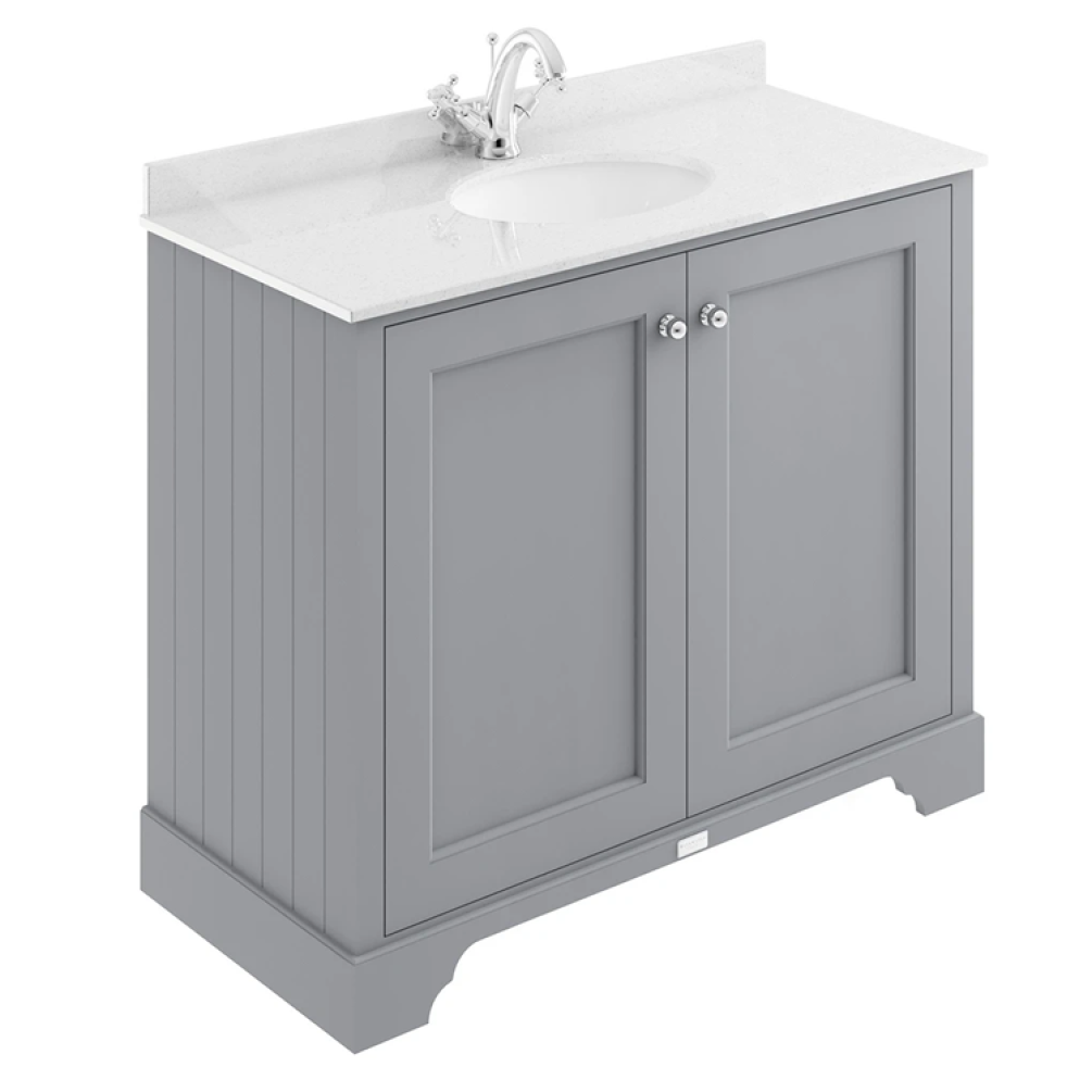 Photo of Bayswater Plummett Grey 1000mm 2 Door Vanity Unit & White Worktop
