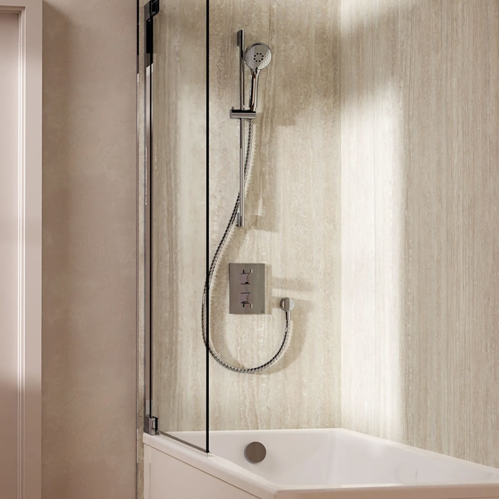Lifestyle image of Crosswater Crossbox Chrome Dual Outlet Slide Rail Shower Bath Set