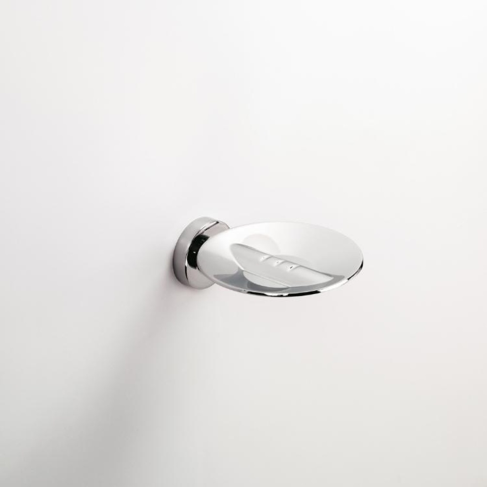 Close up product image of the Origins Living Tecno Project Chrome Metal Soap Dish