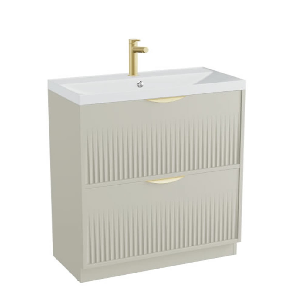 Vado Safari Fluted 600mm Sage Green Floorstanding Vanity Unit & Mineral Basin