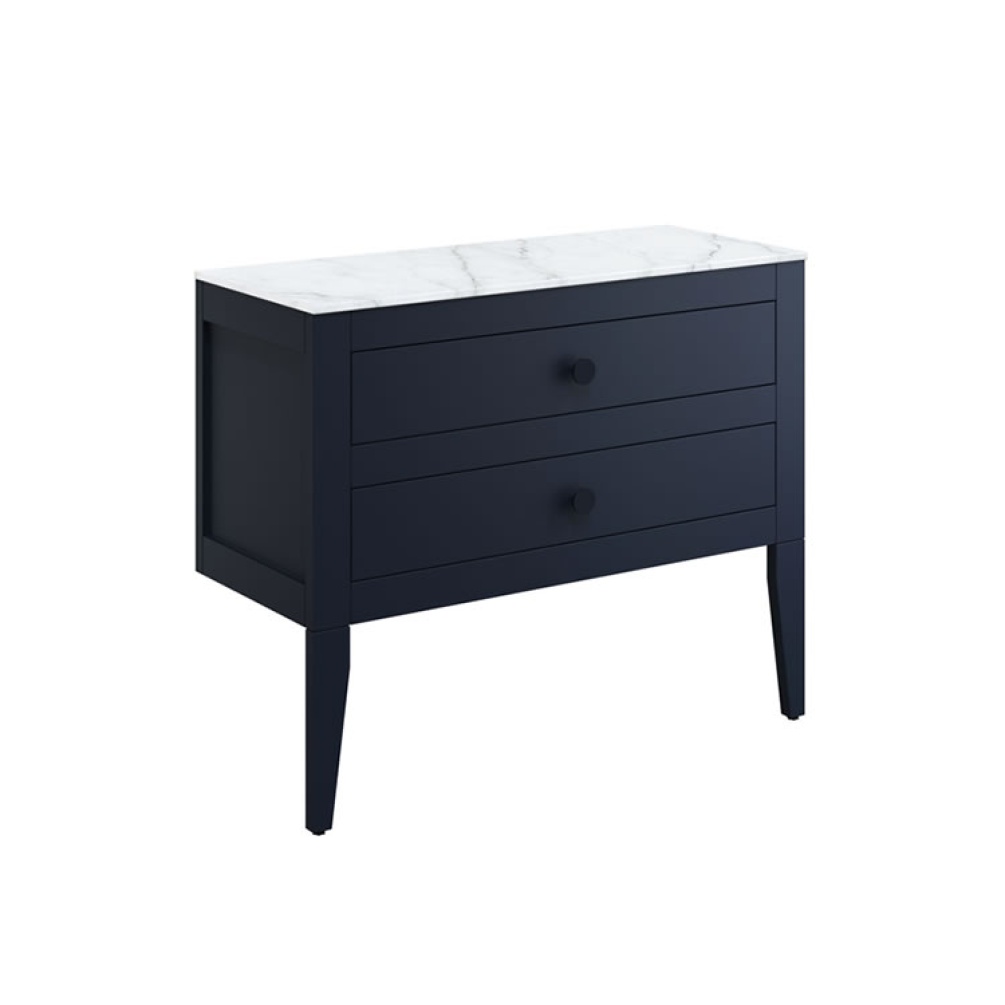 Cutout image of Crosswater Canvass Deep Indigo Blue Floor-Standing Vanity Unit with Marble Worktop 900mm