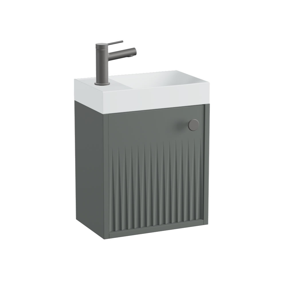 Vado Safari Fluted 400mm Charcoal Grey Wall Hung Cloakroom Vanity Unit & Basin - Right Pull