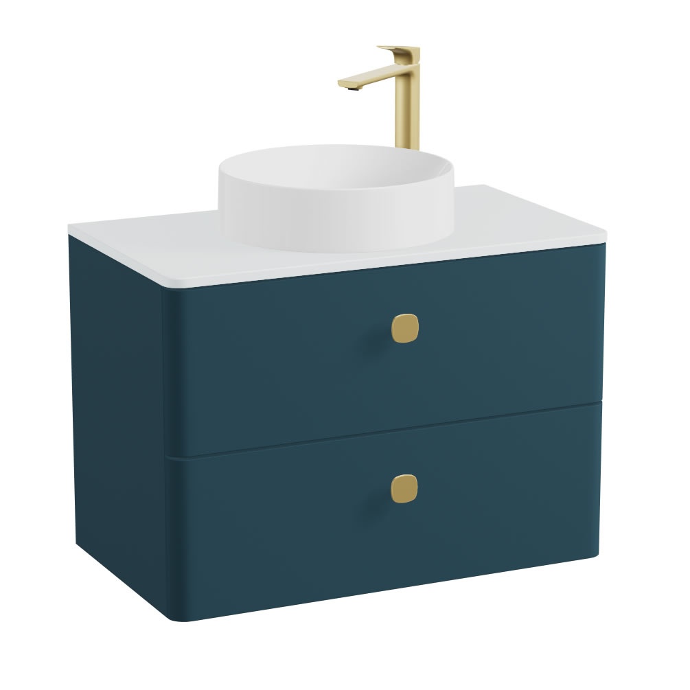 Vado Cameo 800mm Atlantic Blue Wall Hung 2 Drawer Vanity Unit, Arctic Worktop & Basin